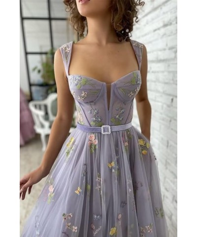 Flower Embroidered Tulle Prom Dresses Corset Tea Length Sweetheart Neck Formal Evening Party Gown 01-blue $42.92 Dresses