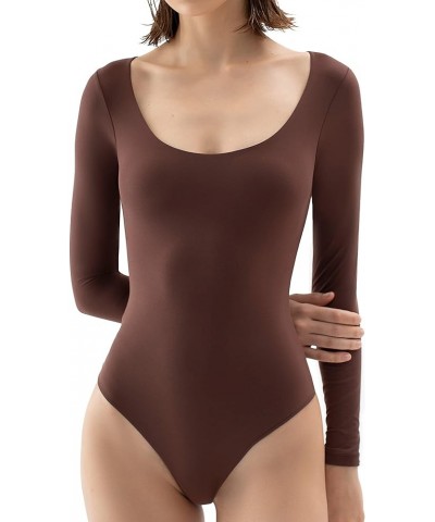 Women's Scoop Neck Long Sleeve Bodysuit Body-hugging Sexy Tops Smoke Cloud Collection 05 Tiramisu $20.05 Bodysuits