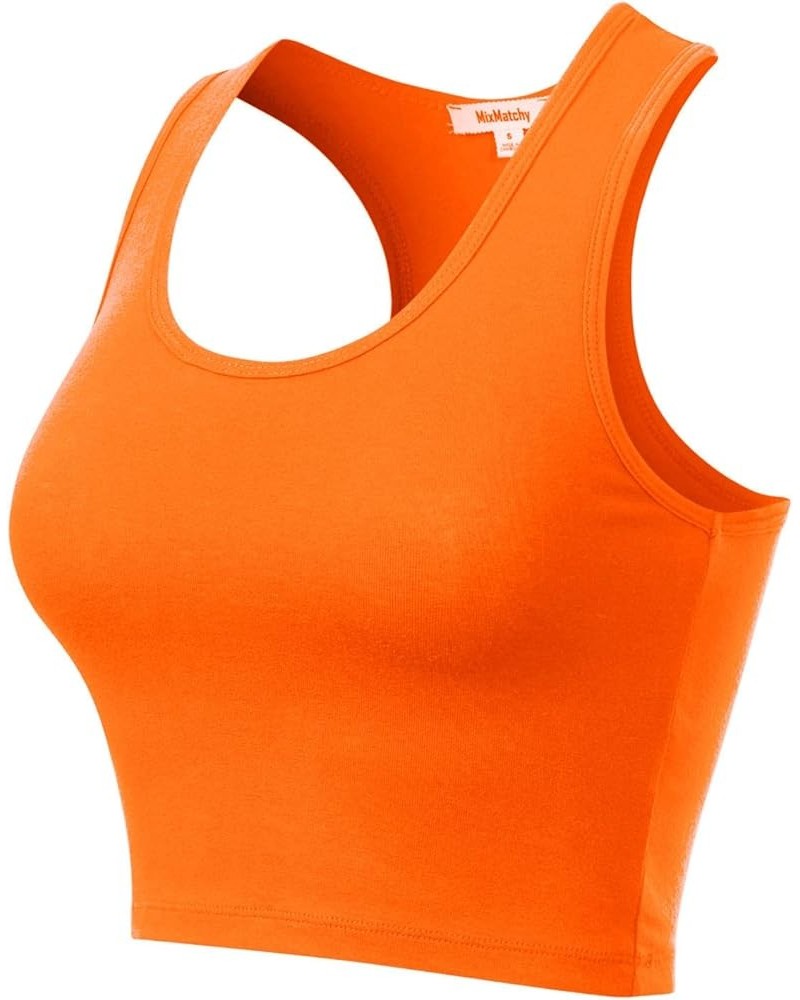 Women's Cotton Basic Sleeveless Racerback Sports Crop Tank Top Orange $10.39 Activewear