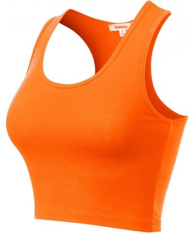 Women's Cotton Basic Sleeveless Racerback Sports Crop Tank Top Orange $10.39 Activewear