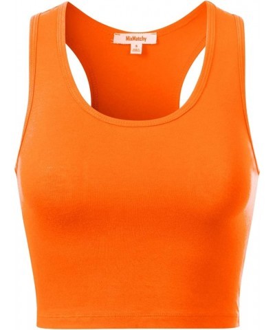 Women's Cotton Basic Sleeveless Racerback Sports Crop Tank Top Orange $10.39 Activewear