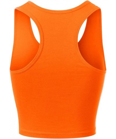 Women's Cotton Basic Sleeveless Racerback Sports Crop Tank Top Orange $10.39 Activewear