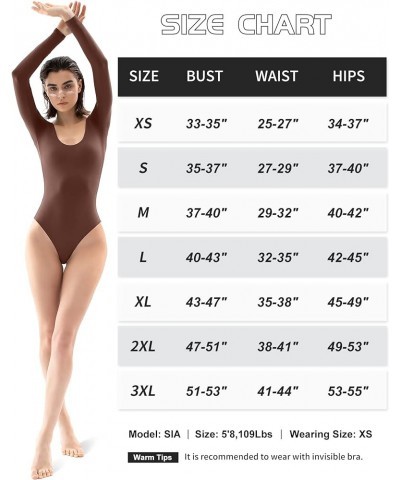 Women's Scoop Neck Long Sleeve Bodysuit Body-hugging Sexy Tops Smoke Cloud Collection 05 Tiramisu $20.05 Bodysuits