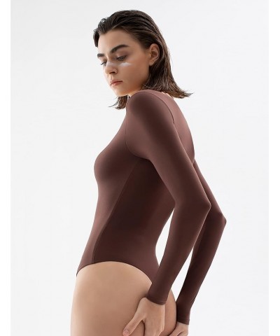 Women's Scoop Neck Long Sleeve Bodysuit Body-hugging Sexy Tops Smoke Cloud Collection 05 Tiramisu $20.05 Bodysuits