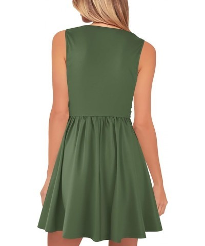 Women Casual Summer Tank Dress Round Neck Sleeveless Twist Front Swing Short Sundress with Pockets Army Green $13.20 Dresses