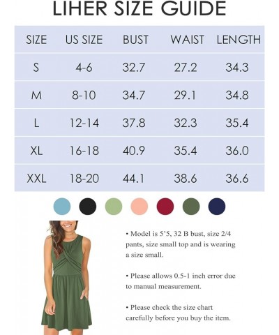 Women Casual Summer Tank Dress Round Neck Sleeveless Twist Front Swing Short Sundress with Pockets Army Green $13.20 Dresses