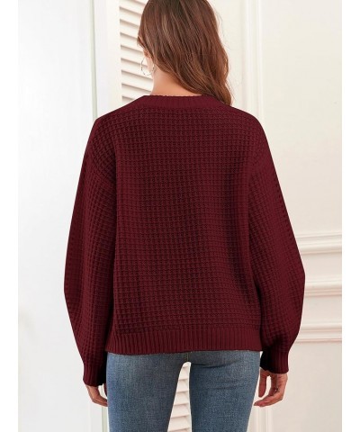 2023 Women's Winter Sweater Crewneck Oversized Cable Knit Sweater Lantern Sleeve Loose Chunky Knitted Pullover Top 0-wine Red...