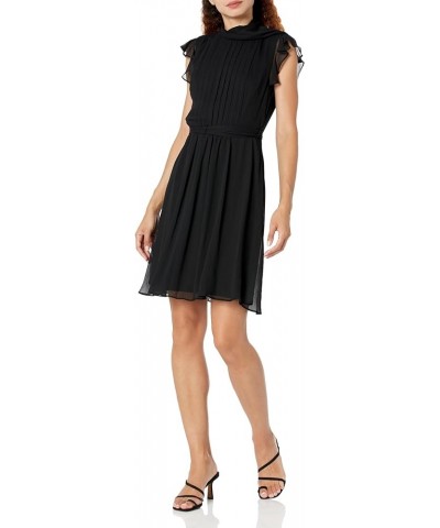 Women's Sleeveless Tie Neck Pleated Dress Black $31.65 Dresses