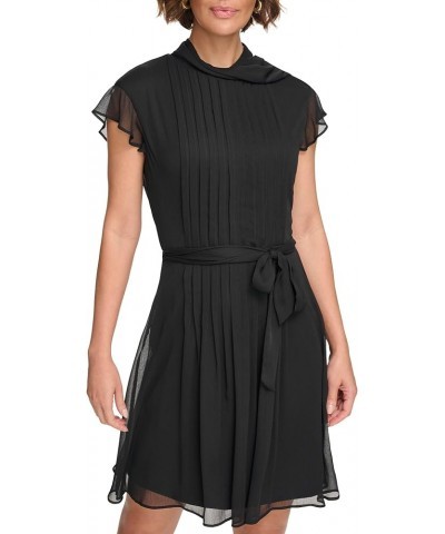 Women's Sleeveless Tie Neck Pleated Dress Black $31.65 Dresses