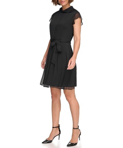 Women's Sleeveless Tie Neck Pleated Dress Black $31.65 Dresses