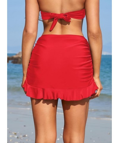 Women's Swimdress Swimsuit Built-in Swim Bottoms Shirred Ruffle Skirt Bikini Bottoms Rose Red $20.97 Swimsuits