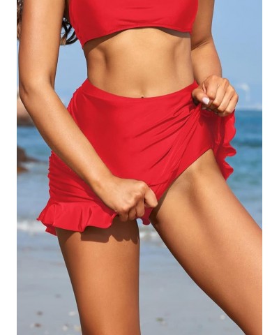 Women's Swimdress Swimsuit Built-in Swim Bottoms Shirred Ruffle Skirt Bikini Bottoms Rose Red $20.97 Swimsuits