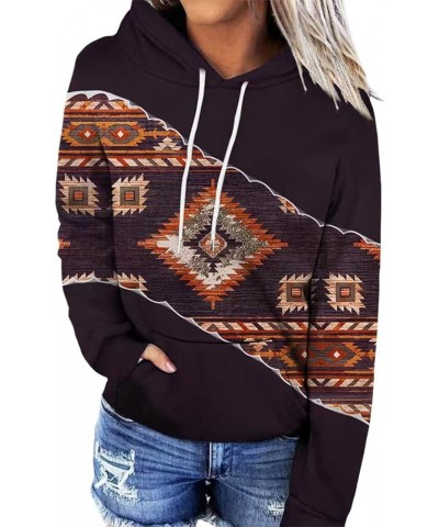 Womens Casual Geometric Aztec Print Hoodie Long Sleeve Drawstring Bohemia Sweatshirt Pullover with Pocket Deep Coffee Aztec $...