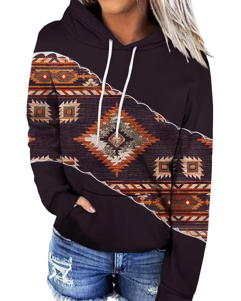 Womens Casual Geometric Aztec Print Hoodie Long Sleeve Drawstring Bohemia Sweatshirt Pullover with Pocket Deep Coffee Aztec $...