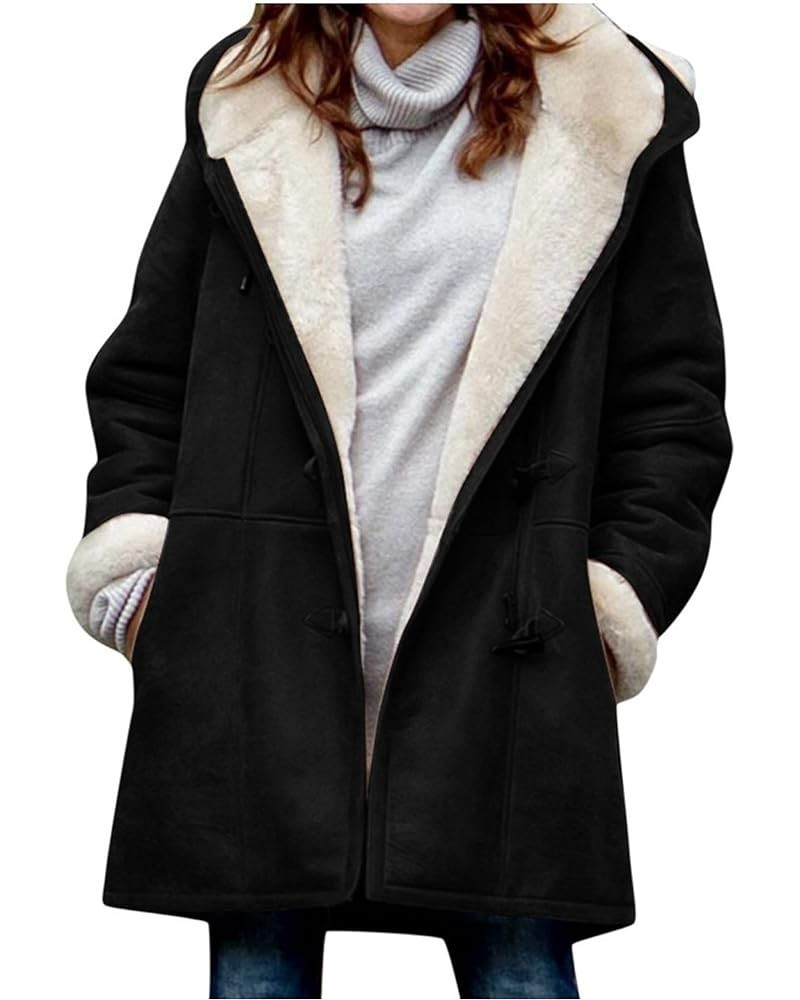 Sherpa Fleece Outerwear Overcoat Women Black $24.72 Jackets