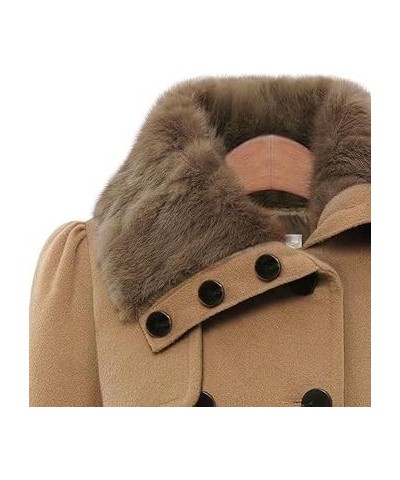 Double Breasted Faux Fur Collar Jacket Lapel Pea Coats for Women Winter Long Trench Coat with Belt Elegant Swing Coat 3X-Larg...