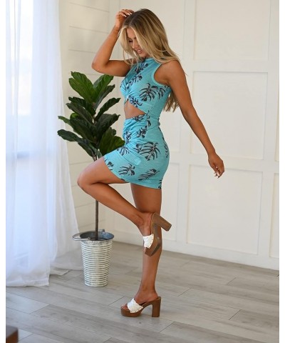 Women 2024 Summer Sleeveless Casual Crewneck Bodycon Tank Dress Cutout Twist Slim Wrap Club Party Evening Dresses Leaf Print ...