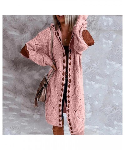 Cardigan Sweaters for Women with Hooded Chunky Knit Sweaters Open Front Long Outwear Cardigan Solid Color Overcoats 2-pink $2...