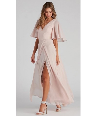 V Neck Bridesmaid Dresses with Slit 2023 Flutter Sleeves Chiffon Long Formal Dress with Pockets SYYS103 Steel $34.21 Dresses