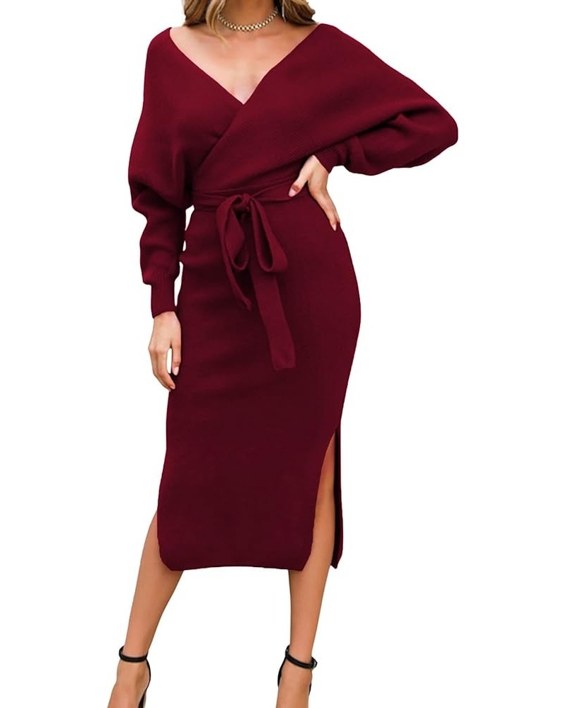 Women's Sexy Cocktail Batwing Long Sleeve Backless Mock Wrap Knit Sweater Mini Dress Z-winered $22.90 Sweaters