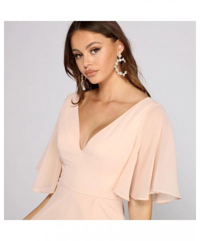 V Neck Bridesmaid Dresses with Slit 2023 Flutter Sleeves Chiffon Long Formal Dress with Pockets SYYS103 Steel $34.21 Dresses