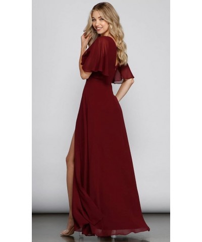 V Neck Bridesmaid Dresses with Slit 2023 Flutter Sleeves Chiffon Long Formal Dress with Pockets SYYS103 Steel $34.21 Dresses