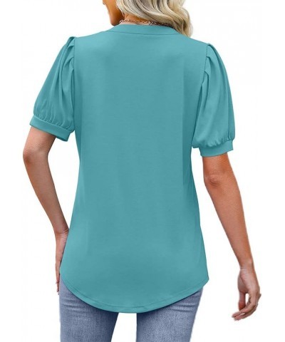 Summer Women's Pleated Puff Sleeve Tops Casual V Neck T Shirts Loose Blouses Dressy X-Large Baby Blue $14.81 Tops