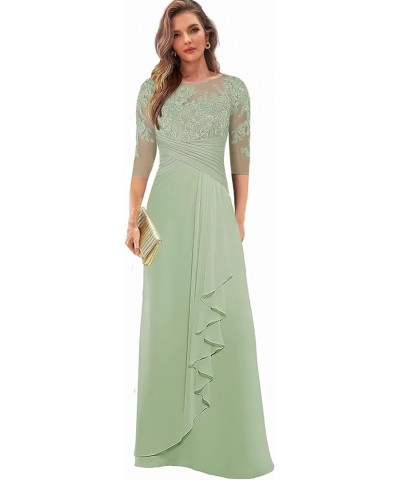 Lace Appliques Mother of The Bride Dresses for Wedding Chiffon Long Evening Formal Dress with Sleeves Hot Pink $37.50 Dresses