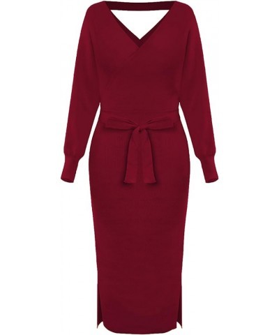 Women's Sexy Cocktail Batwing Long Sleeve Backless Mock Wrap Knit Sweater Mini Dress Z-winered $22.90 Sweaters