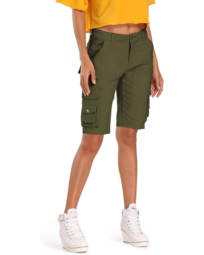 Women's Casual Cargo Shorts,Bermuda Cotton Relaxed Fit Casual Multi-Pocket New Army Green $14.57 Shorts