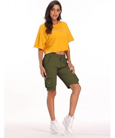 Women's Casual Cargo Shorts,Bermuda Cotton Relaxed Fit Casual Multi-Pocket New Army Green $14.57 Shorts