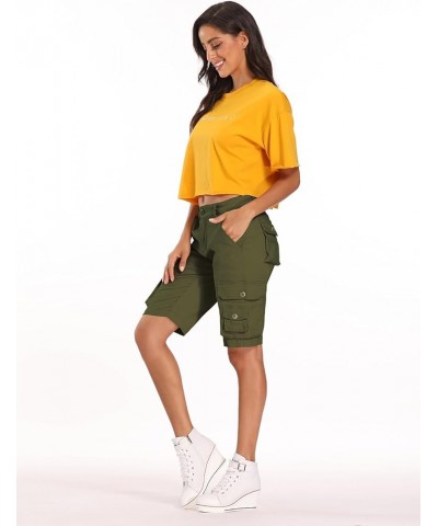 Women's Casual Cargo Shorts,Bermuda Cotton Relaxed Fit Casual Multi-Pocket New Army Green $14.57 Shorts