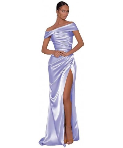 Womens Off Shoulder Formal Party Dress Evening Gown High Slit Prom Satin Wedding Guest Dress Lavender $29.14 Dresses