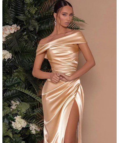 Womens Off Shoulder Formal Party Dress Evening Gown High Slit Prom Satin Wedding Guest Dress Lavender $29.14 Dresses