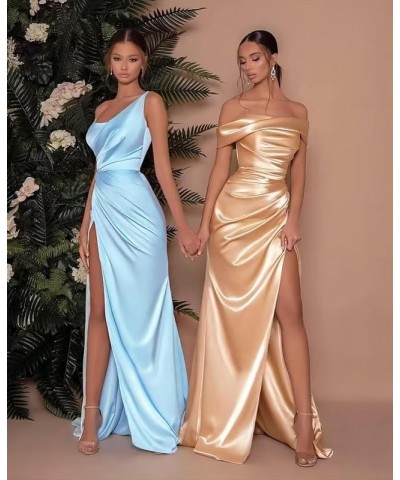 Womens Off Shoulder Formal Party Dress Evening Gown High Slit Prom Satin Wedding Guest Dress Lavender $29.14 Dresses