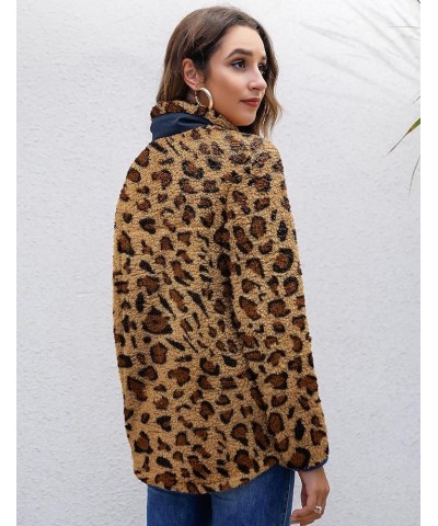 Women's Warm Sherpa Pullover Button Collar Fleece Sweatshirt Winter Long Sleeve Tops Coat with Pockets Leopard $20.90 Hoodies...