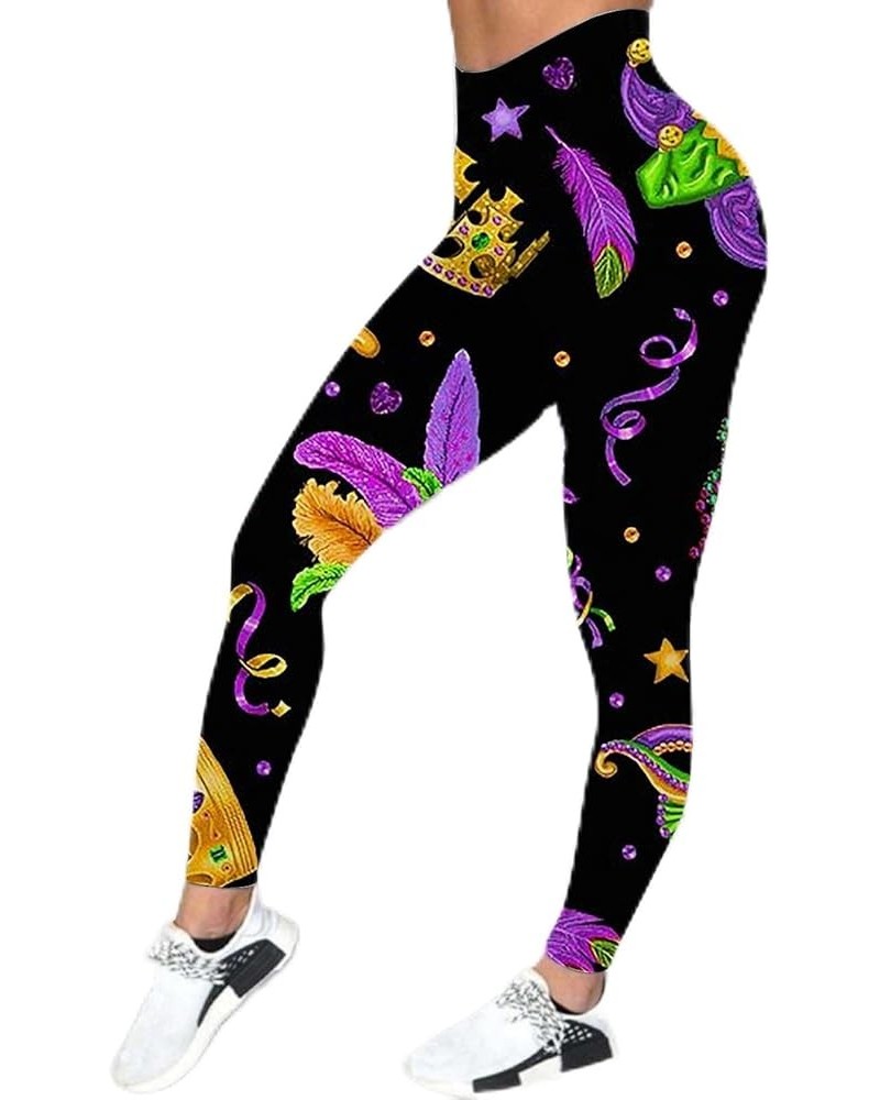 Women's Mardi Gras Leggings High Waist Stretchy Fancy Printed Graphic Casual Carnival Workout Tights Mardi Gras Outfit B2 Bla...