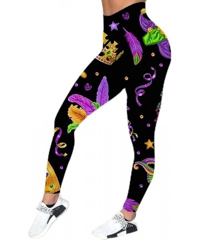 Women's Mardi Gras Leggings High Waist Stretchy Fancy Printed Graphic Casual Carnival Workout Tights Mardi Gras Outfit B2 Bla...