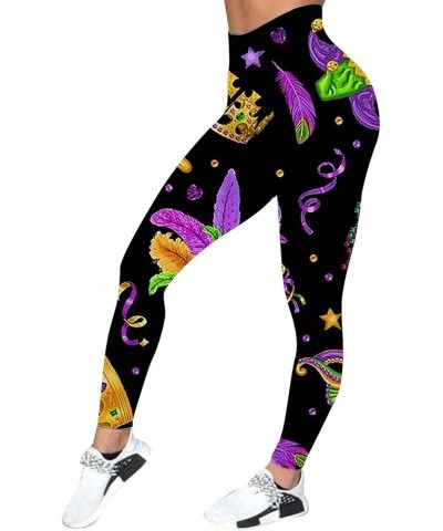 Women's Mardi Gras Leggings High Waist Stretchy Fancy Printed Graphic Casual Carnival Workout Tights Mardi Gras Outfit B2 Bla...