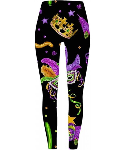 Women's Mardi Gras Leggings High Waist Stretchy Fancy Printed Graphic Casual Carnival Workout Tights Mardi Gras Outfit B2 Bla...