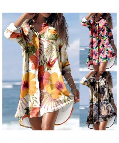 Womens Button Down Long Sleeve Shirt Dress Casual Floral Print Mini Dresses Loose Fit Beach Blouse Dress with Pockets Yellow ...