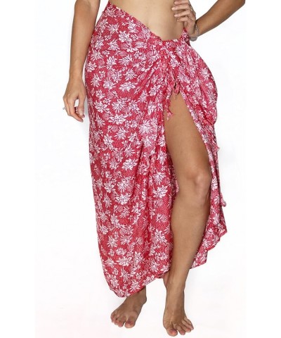 Women's Beach Long Batik Sarong Coverups for Women, Bathing Suit Pareo with Coconut Shell, Sarong for the Beach Red Pineapple...