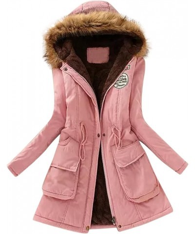 Womens Winter Warm Coats Sherpa Lined Parkas Jacket Thicken Outerwear With Fur Hood Plus Size Puffer Down Parka Pink $13.52 J...