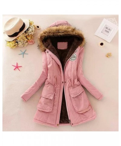 Womens Winter Warm Coats Sherpa Lined Parkas Jacket Thicken Outerwear With Fur Hood Plus Size Puffer Down Parka Pink $13.52 J...