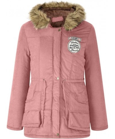 Womens Winter Warm Coats Sherpa Lined Parkas Jacket Thicken Outerwear With Fur Hood Plus Size Puffer Down Parka Pink $13.52 J...