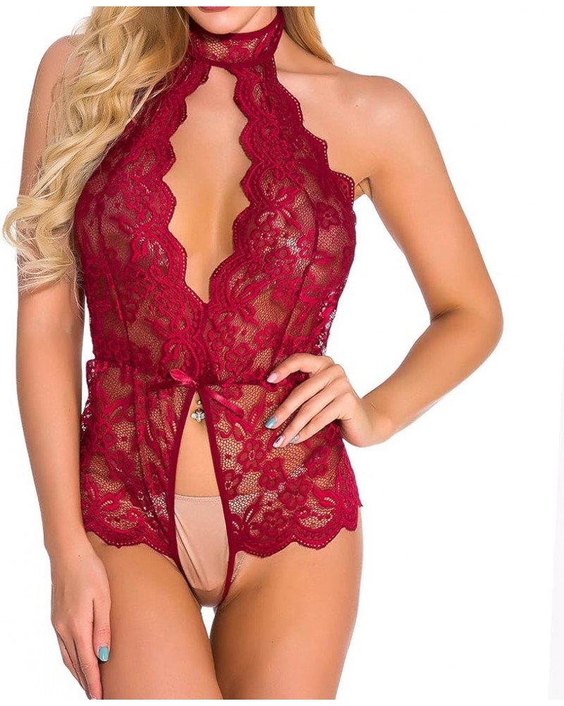 Lingerie for Women Sexy Bodysuit, One Piece Teedy Babydoll Bandage Embroidery Crochet Nighterdres Jumpsuit 4wine $4.28 Lingerie