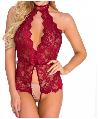 Lingerie for Women Sexy Bodysuit, One Piece Teedy Babydoll Bandage Embroidery Crochet Nighterdres Jumpsuit 4wine $4.28 Lingerie