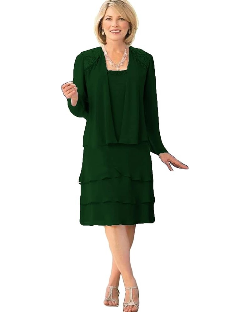 Women's Chiffon Knee-Length Mother of The Bride Dresses Layered Wedding Guest Gown with Jacket Emerald $38.22 Dresses