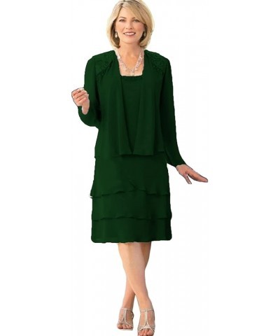 Women's Chiffon Knee-Length Mother of The Bride Dresses Layered Wedding Guest Gown with Jacket Emerald $38.22 Dresses