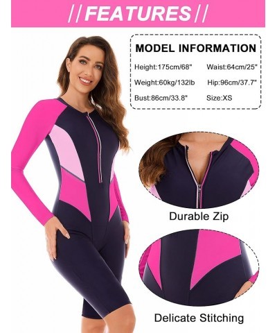 Boyleg Swimsuit Women One Piece Long Sleeve Padded Rash Guard Knee Length Athletic Modest Swimwear Rose Red 1 $20.21 Swimsuits